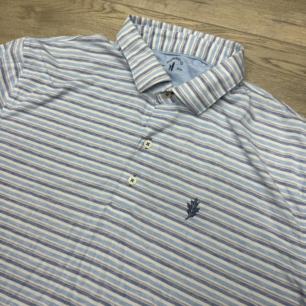 Johnnie-o Top Shelf Multicolor Striped Polo Sz XL Maple Leaf Logo Golf‎ Preppy